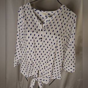 Antilia Femme Women's Blue and White Polka Dot Top Tie Front Size Large